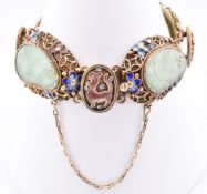 SILVER JADE & ENAMEL BRACELET