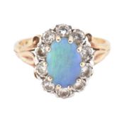 HALLMARKED 9CT GOLD OPAL & DIAMOND CLUSTER RING