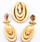 VICTORIAN GILT METAL BROOCH PIN & EARRING SET