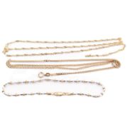 TWO 9CT GOLD CHAIN NECKLACES & 9CT BICOLOUR CHAIN BRACELET