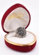 18CT WHITE GOLD & SAPPHIRE CLUSTER RING