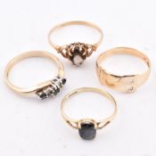 FOUR HALLMARKED 9CT GOLD RINGS