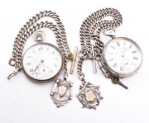 A SILVER POCKET WATCH & METAL POCKET WATCH