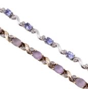 TWO 9CT GOLD & GEM SET LINE BRACELETS