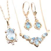 HALLMARKED 9CT GOLD TOPAZ & DIAMOND JEWELLERY SUITE