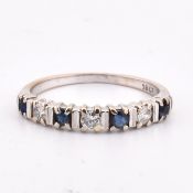 18CT WHITE GOLD SAPPHIRE & DIAMOND HALF HOOP RING