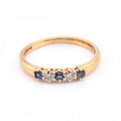 HALLMARKED 18CT GOLD SAPPHIRE & DIAMOND FIVE STONE RING
