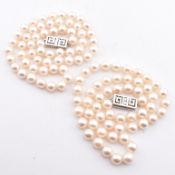 TWO 18CT WHITE GOLD DIAMOND & CULTURED PEARL NECKLACES