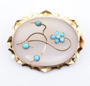 19TH CENTURY GOLD CHALCEDONY & TURQUOISE BROOCH PIN