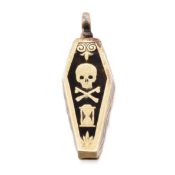 SILVER GILT & ENAMEL MOMENTO MORI COFFIN LOCKET PENDANT