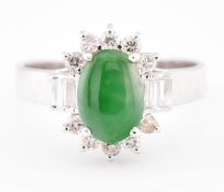 18CT WHITE GOLD JADE & DIAMOND HALO RING
