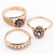 THREE HALLMARKED 9CT GOLD & GEM SET RINGS AF