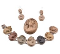 19TH CENTURY VICTORIAN GRAND TOUR LAVA CAMEO JEWELLERY SUITE