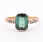 ART DECO 18CT GOLD PLATINUM TOURMALINE & DIAMOND RING