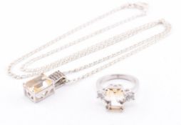 BI COLOUR CITRINE & TOPAZ PENDANT NECKLACE & RING SET