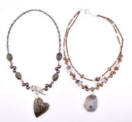 TWO PEARL & QUARTZ & UNAKITE NECKLACES