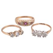 THREE HALLMARKED 9CT GOLD GEM SET RINGS