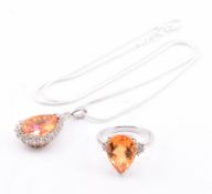 PADPARADSCHA QUARTZ & TOPAZ PENDANT NECKLACE & RING