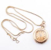14CT GOLD OPEN FACED POCKET WATCH & 14CT GOLD SPARKLE CHAIN NECKLACE