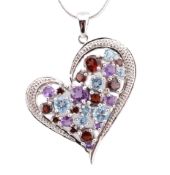 925 SILVER & GEM SET HEART PENDANT NECKLACE