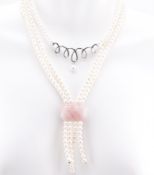 TWO SILVER & PEARL NECKLACES INCLUDING ROSE QUARTZ