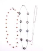 THREE PEARL NECKLACES INCLUDING PEARL & WHITE TOPAZ LARIAT NECKLACE