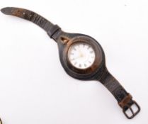 SWISS HALLMARKED SILVER FOB WATCH IN LEATHER WRIST STRAP ADAPTOR