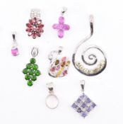 QUANTITY OF SILVER & GEM SET NECKLACE PENDANTS