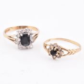 TWO HALLMARKED 9CT GOLD SPINEL & SAPPHIRE & CZ CLUSTER RINGS