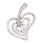 HALLMARKED 9CT WHITE GOLD & CZ HEART NECKLACE PENDANT