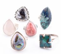 SIX 925 SILVER GEM SET RINGS RHODOCROSITE QUARTZ CHRYSOCOLLA