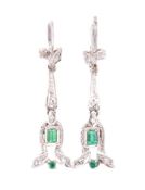 PAIR OF EMERALD & DIAMOND PENDANT EARRINGS