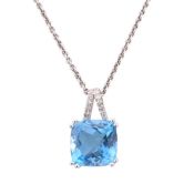 WHITE GOLD TOPAZ & DIAMOND PENDANT NECKLACE