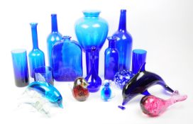 COLLECTION OF VINTAGE 20TH CENTURY BLUE GLASS EXAMPLES