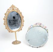 20TH CENTURY GILT METAL FRENCH TABLE MIRROR AND BARBOLA MIRROR
