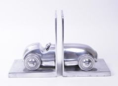 MODERN CAST METAL VINTAGE RACING CAR BOOKENDS