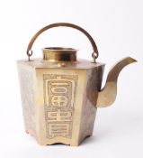 1920S CHINESE BRASS HEXAGONAL TEAPOT
