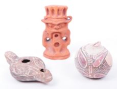 THREE ROMAN CLAY POTTERY ARTIFACTS