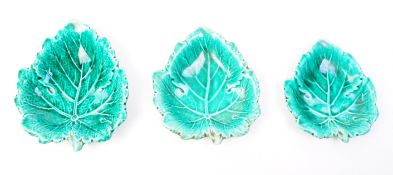 WEDGWOOD - THREE MID CENTURY CERAMIC MAJOLICA LEAF PLATES