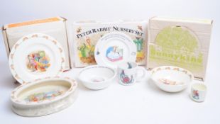 WEDGWOOD PETER RABBIT NURSERY SET WITH TWO BUNNKYKINS PIECES