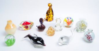 COLLECTION OF 20TH CENTURY MURANO AND MDINA GLASS FIGURES