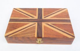 20TH CENTURY HARDWOOD UNION JACK BOX WITH MAGNIFYING GLASS AND LETTER OPENER