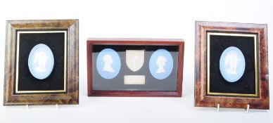 WEDGWOOD - JASPERWARE - FRAMED SILVER JUBILEE PLAQUES AND TWO OTHER