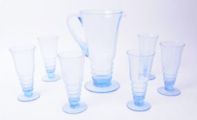 VINTAGE MID CENTURY BLUE GLASS LEMONADE SET