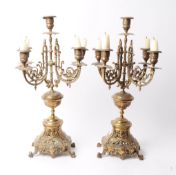 TWO VICTORIAN LATE 19TH CENTURY BRASS GARNITURE CANDELABRA
