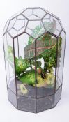 CONTEMPORARY GLASS AND LEAD PANELED PLANT TERRARIUM