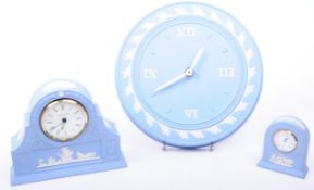 WEDGWOOD - JASPERWARE - THREE 20TH CENTURY PORCELAIN CLOCKS