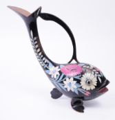 EARLY 20TH CENTURY INDIAN BRASS BIRD SHAPED HAND PAINTED WATER JUG