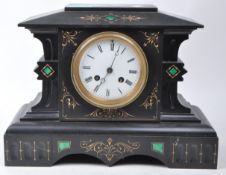 EARLY 20TH CENTURY FRENCH SLATE MANTEL CLOCK WITH MALACHITE INLAY