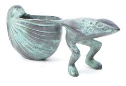 20TH CENTURY BRONZE SCULPTURE PLANTER OF A FROG PULLING A SHELL